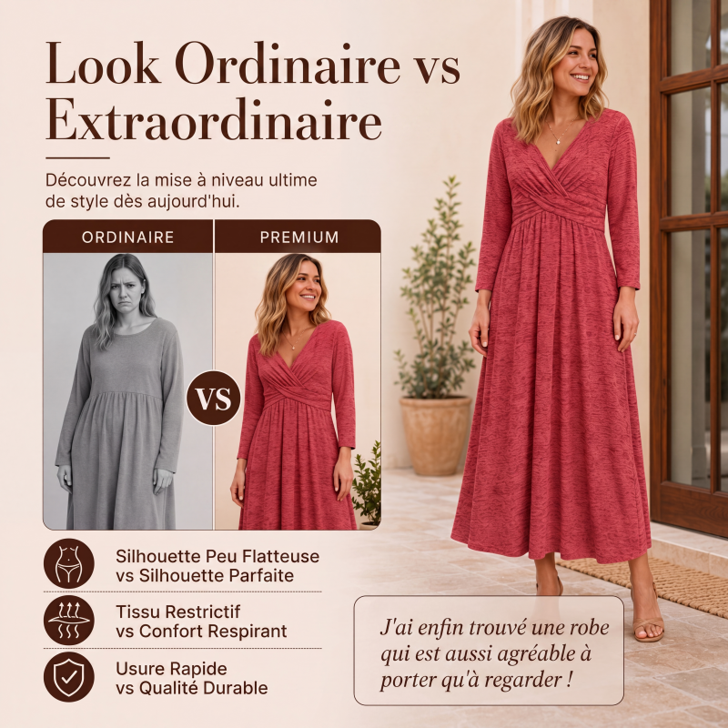 ✨ Robe Portefeuille Femme Élégante à Col V – Coupe Flatteuse & Poches Pratiques
