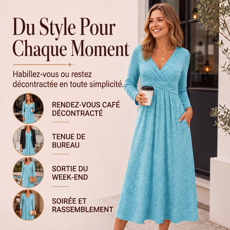 ✨ Robe Portefeuille Femme Élégante à Col V – Coupe Flatteuse & Poches Pratiques