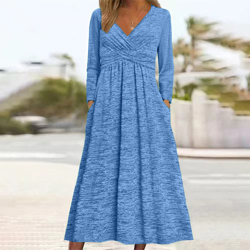✨ Robe Portefeuille Femme Élégante à Col V – Coupe Flatteuse & Poches Pratiques