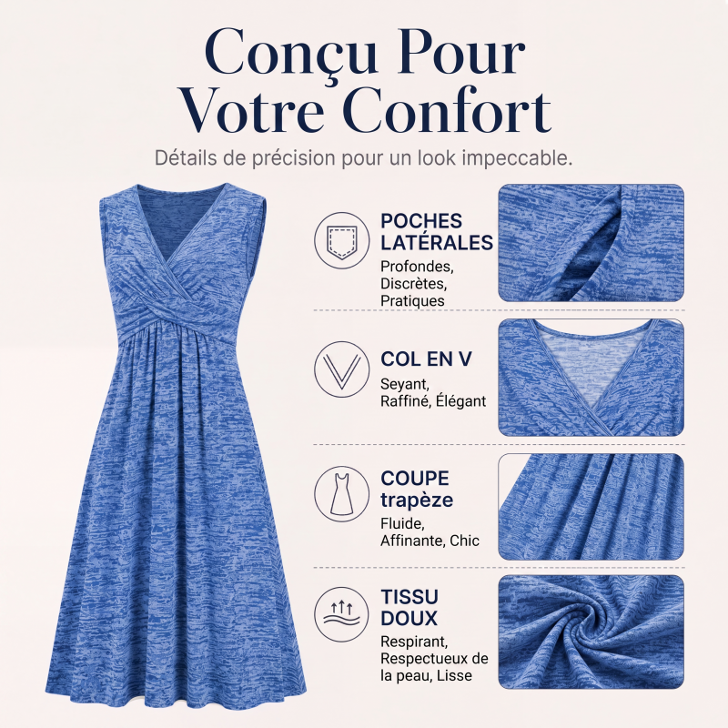 ✨ Robe Femme Grande Taille Sans Manches – Col V Élégant & Coupe Flatteuse