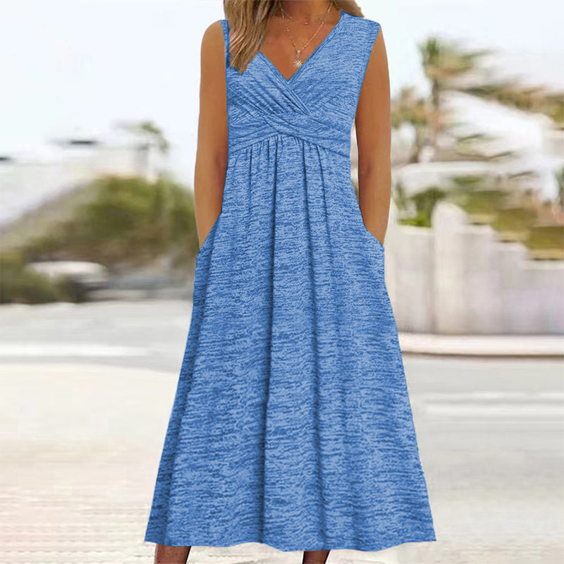 ✨ Robe Femme Grande Taille Sans Manches – Col V Élégant & Coupe Flatteuse