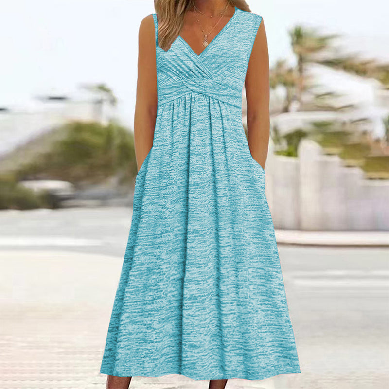 ✨ Robe Femme Grande Taille Sans Manches – Col V Élégant & Coupe Flatteuse