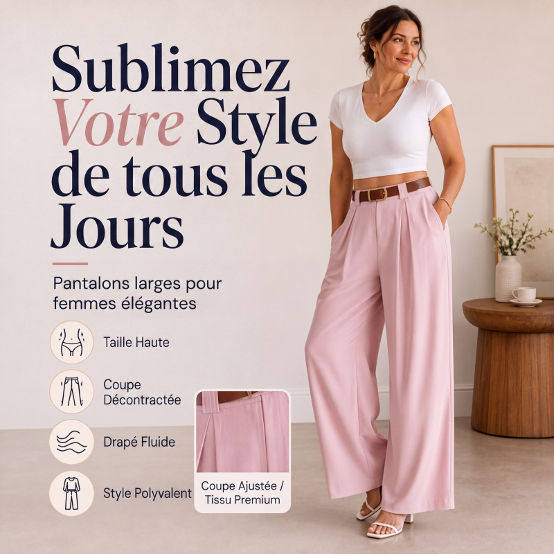 ✨ Pantalon Tailleur Femme Taille Haute – Coupe Large Élégante & Flatteuse