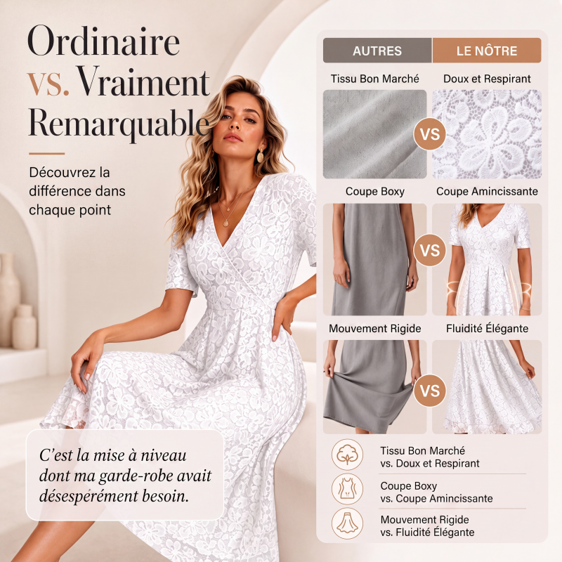 Robe élégante en dentelle à col V pour femme
