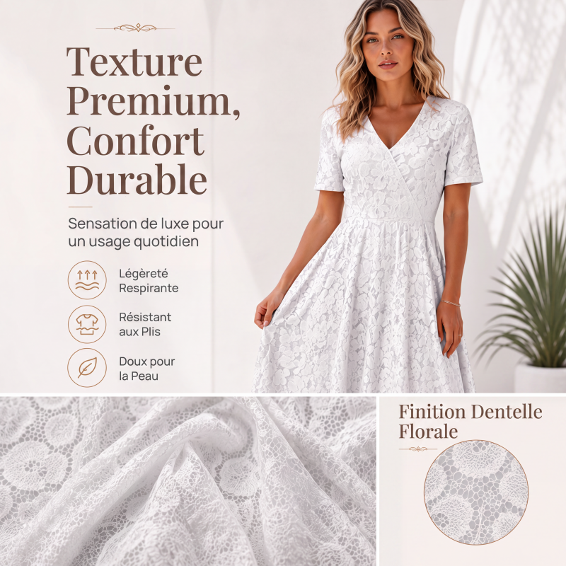 Robe élégante en dentelle à col V pour femme