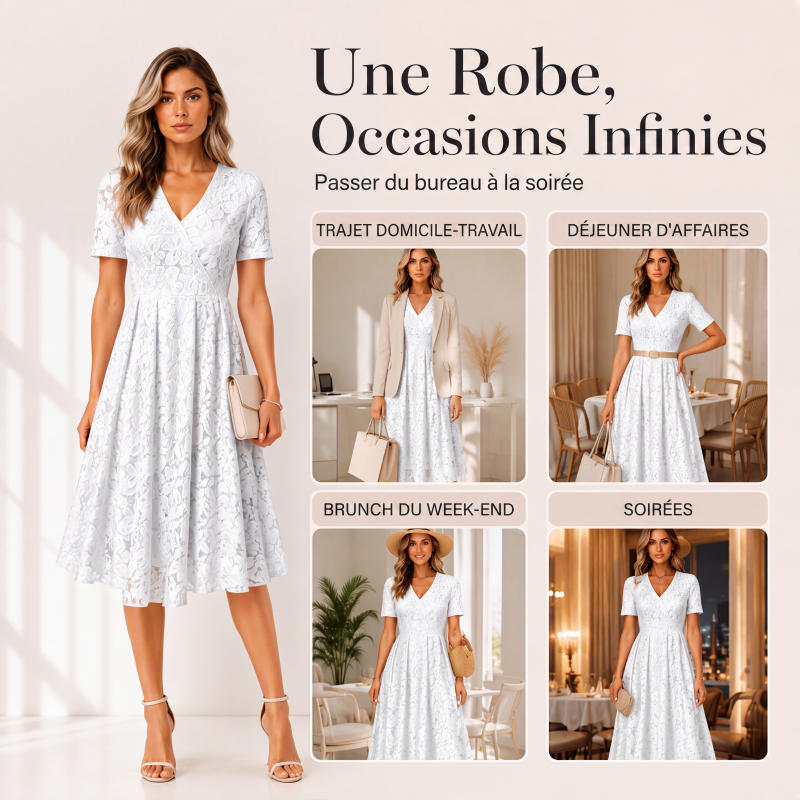 Robe élégante en dentelle à col V pour femme