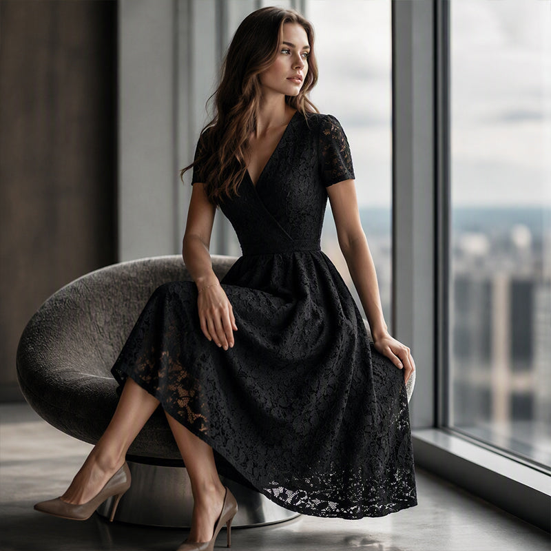 Robe élégante en dentelle à col V pour femme
