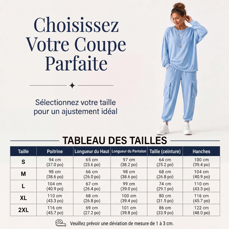 Ensemble décontracté pour femme : haut à col rond et pantalon cargo