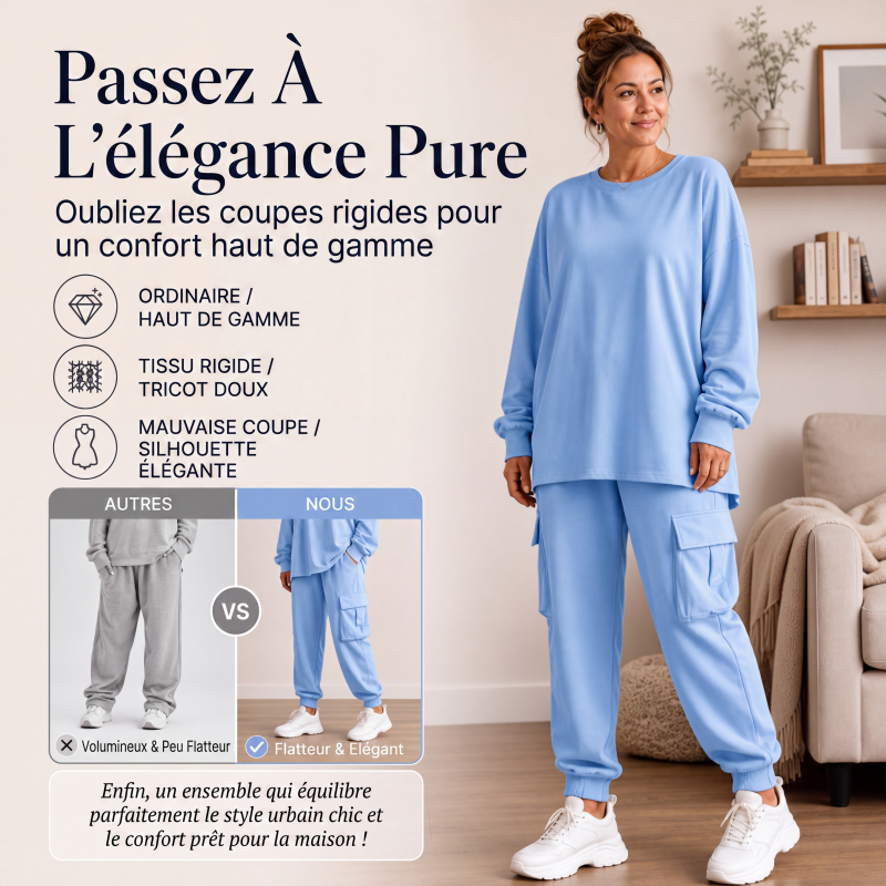 Ensemble décontracté pour femme : haut à col rond et pantalon cargo