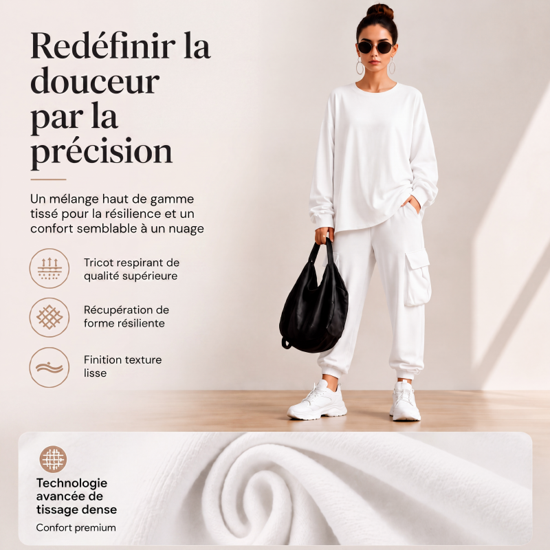 Ensemble décontracté pour femme : haut à col rond et pantalon cargo