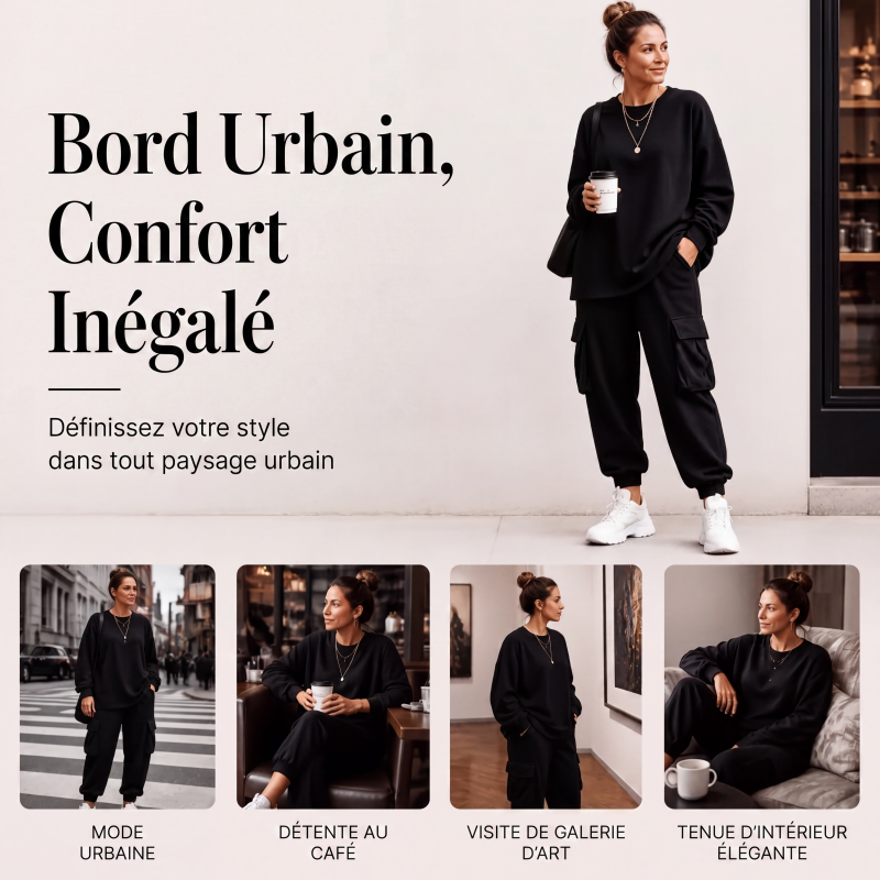 Ensemble décontracté pour femme : haut à col rond et pantalon cargo