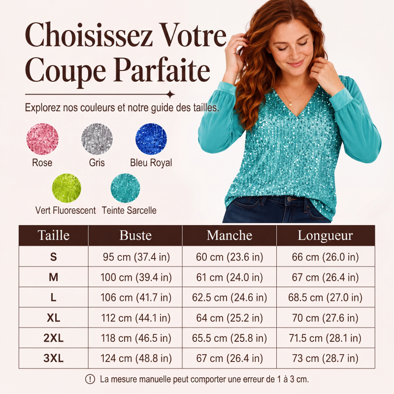 Haut élégant pour femme à col V en sequins