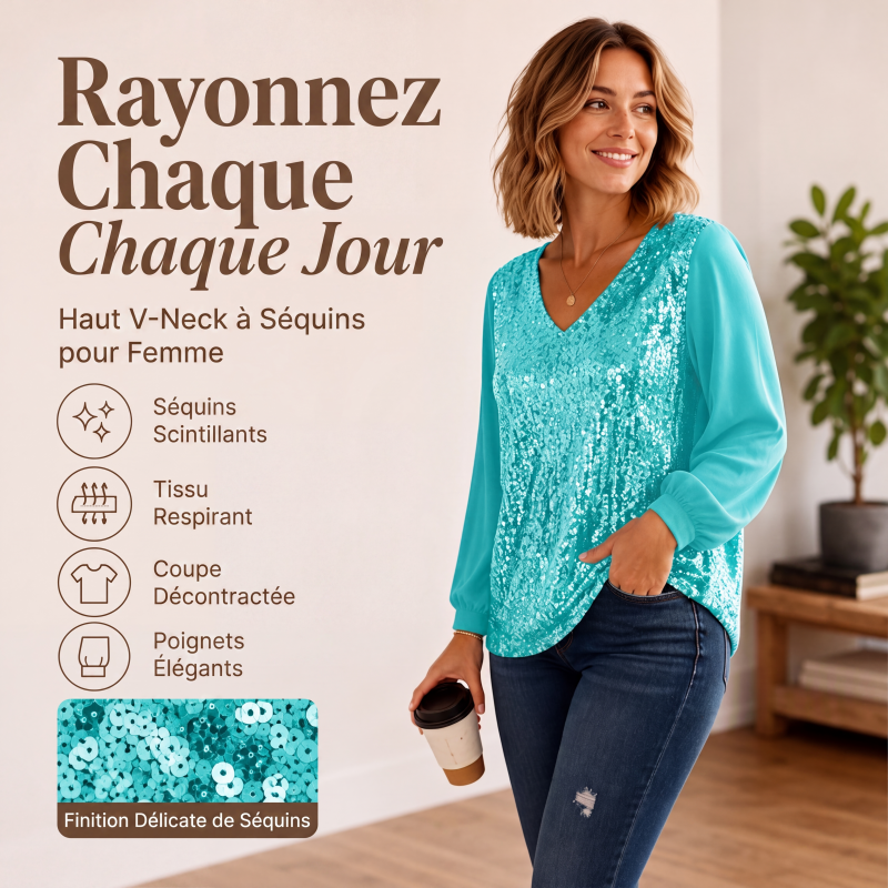 Haut élégant pour femme à col V en sequins
