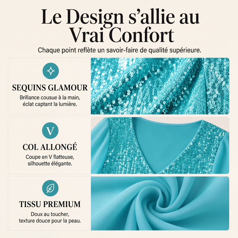Haut élégant pour femme à col V en sequins