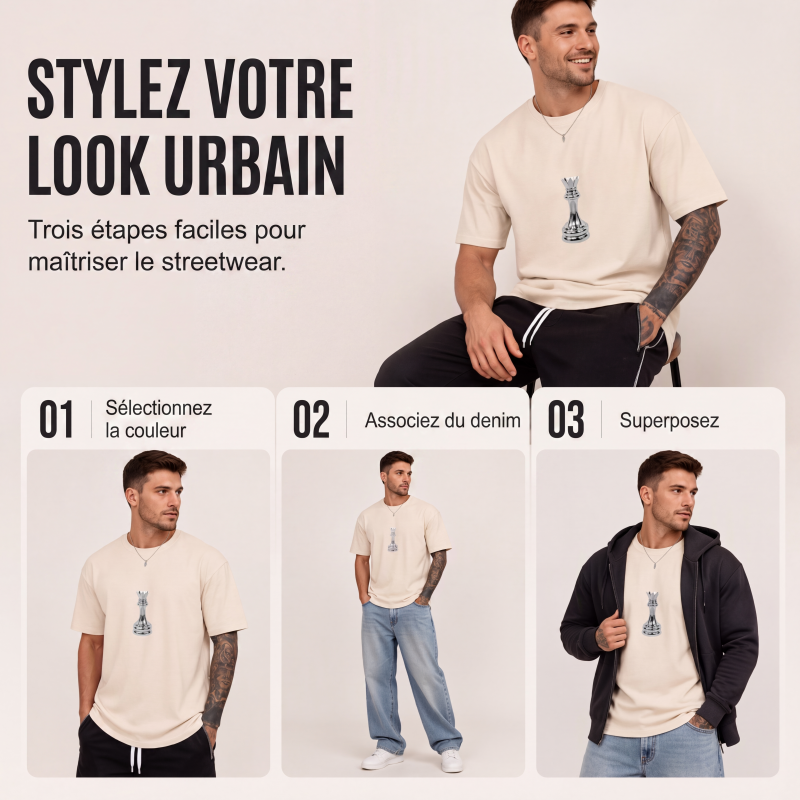 T-shirt pour homme à col rond avec motif d'échecs