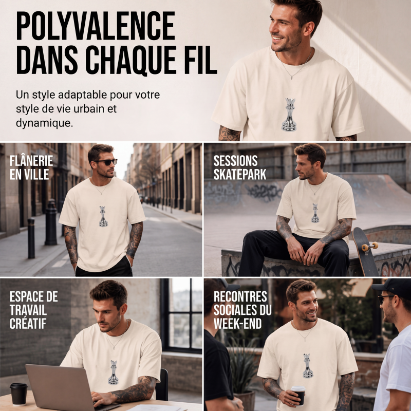 T-shirt pour homme à col rond avec motif d'échecs
