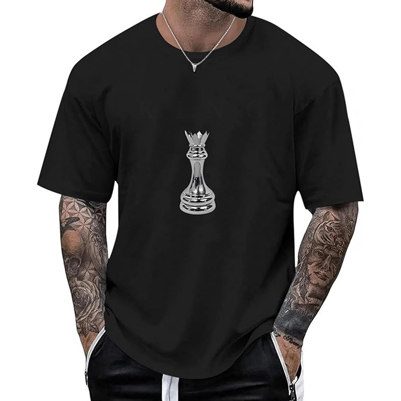T-shirt pour homme à col rond avec motif d'échecs