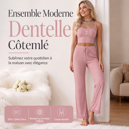 Ensemble de pyjama d'été pour femme avec caraco en dentelle