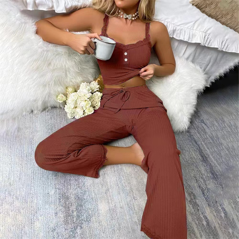 Ensemble de pyjama d'été pour femme avec caraco en dentelle