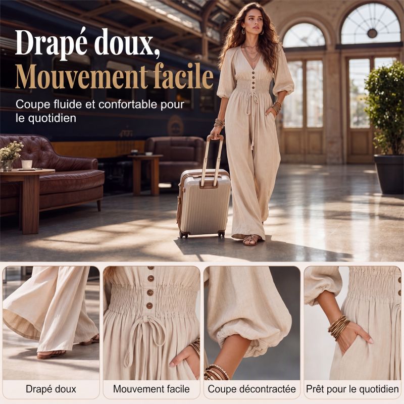 Combinaison pour femme col V taille marquée