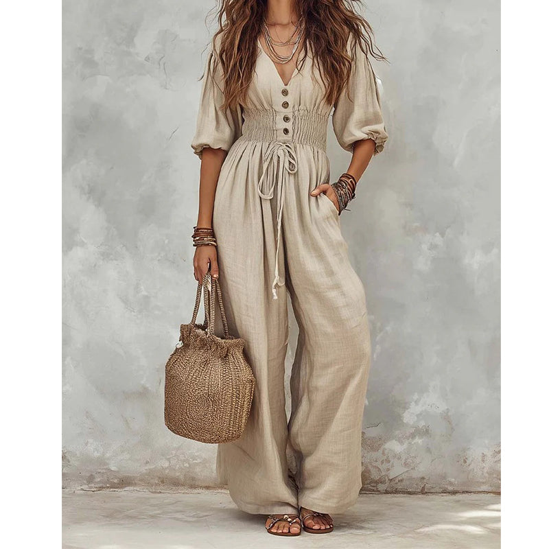 Combinaison pour femme col V taille marquée