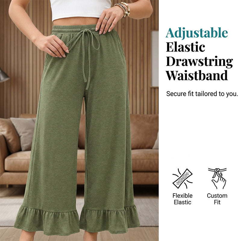 🔥Nouveautés 2026 | 50 % de réduction aujourd'hui ! 💸 Pantalon décontracté à jambes larges pour femme, avec ourlet à volants