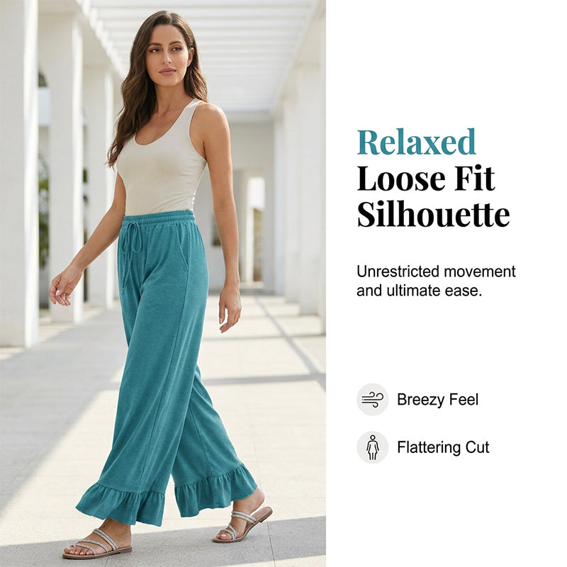 🔥Nouveautés 2026 | 50 % de réduction aujourd'hui ! 💸 Pantalon décontracté à jambes larges pour femme, avec ourlet à volants