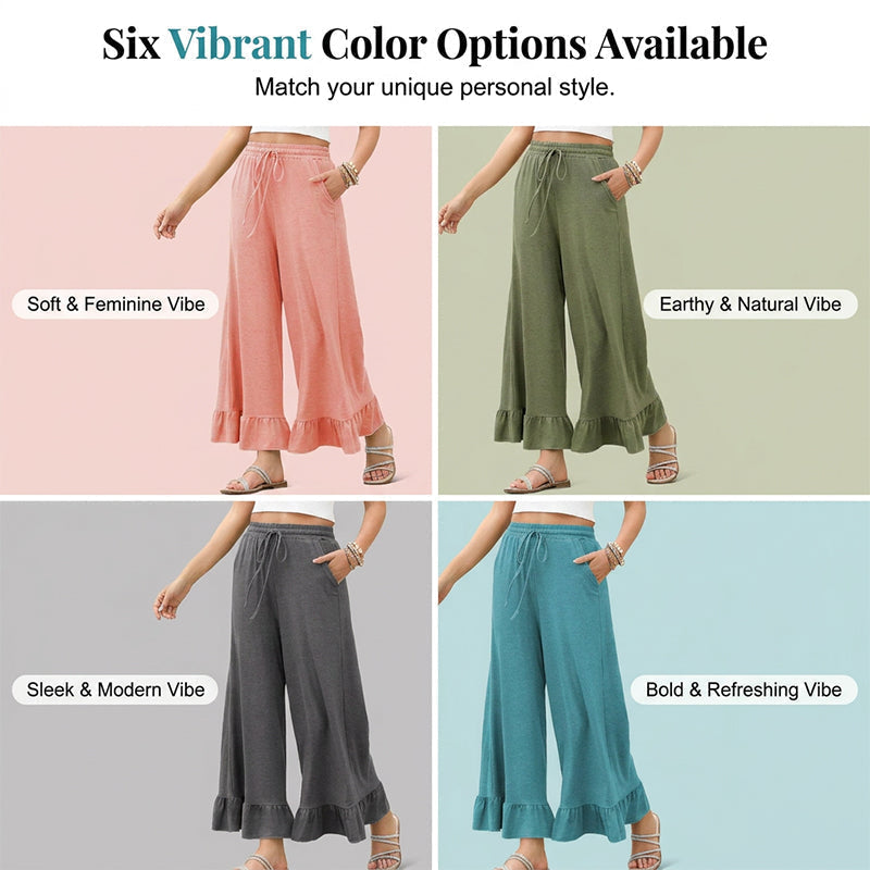 🔥Nouveautés 2026 | 50 % de réduction aujourd'hui ! 💸 Pantalon décontracté à jambes larges pour femme, avec ourlet à volants