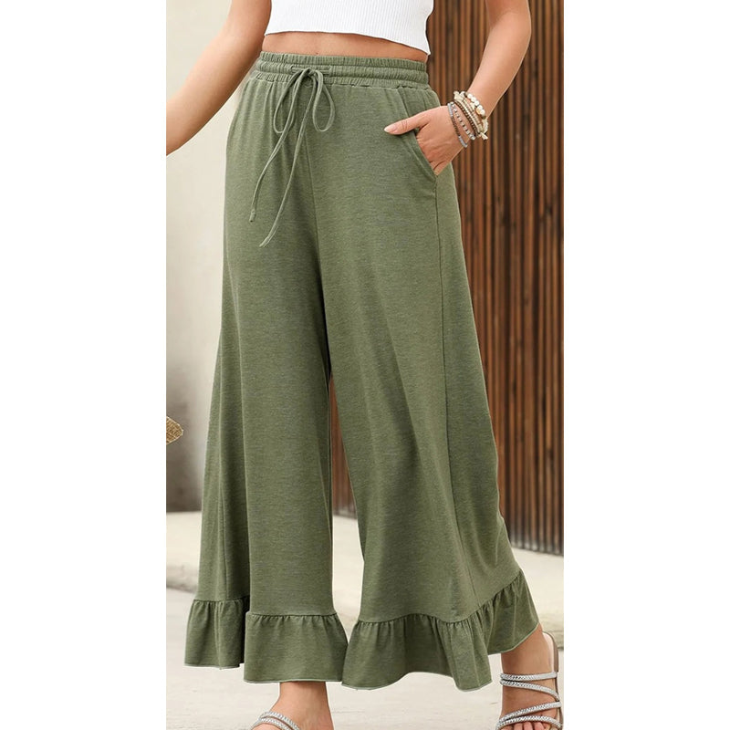 🔥Nouveautés 2026 | 50 % de réduction aujourd'hui ! 💸 Pantalon décontracté à jambes larges pour femme, avec ourlet à volants