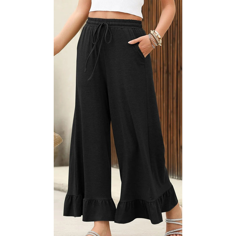 🔥Nouveautés 2026 | 50 % de réduction aujourd'hui ! 💸 Pantalon décontracté à jambes larges pour femme, avec ourlet à volants