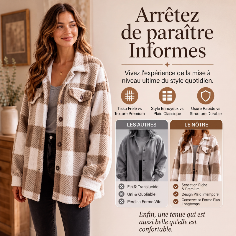 Veste femme à carreaux boutonnée confortable
