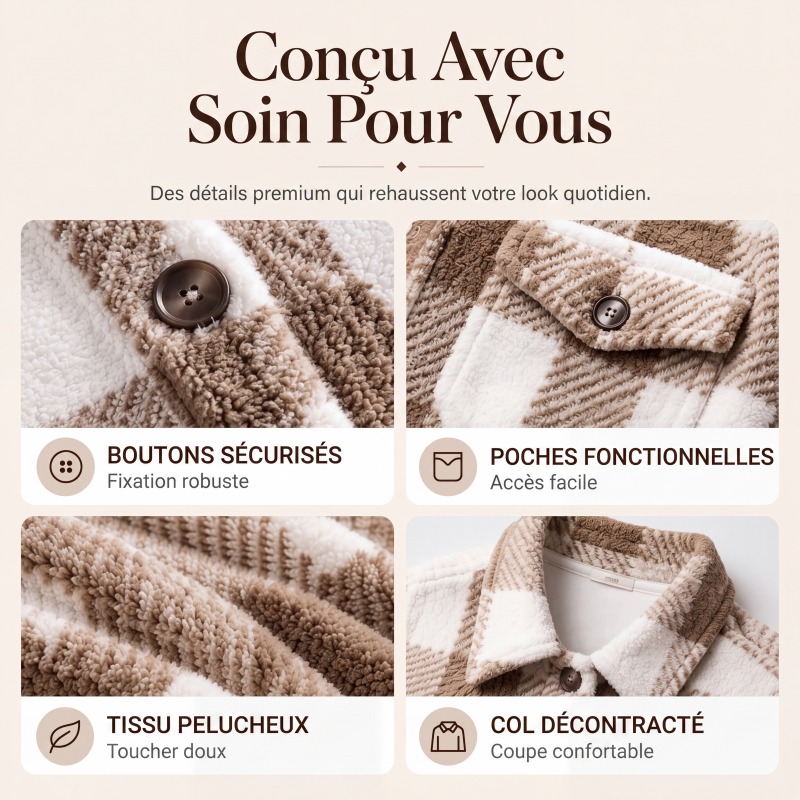 Veste femme à carreaux boutonnée confortable
