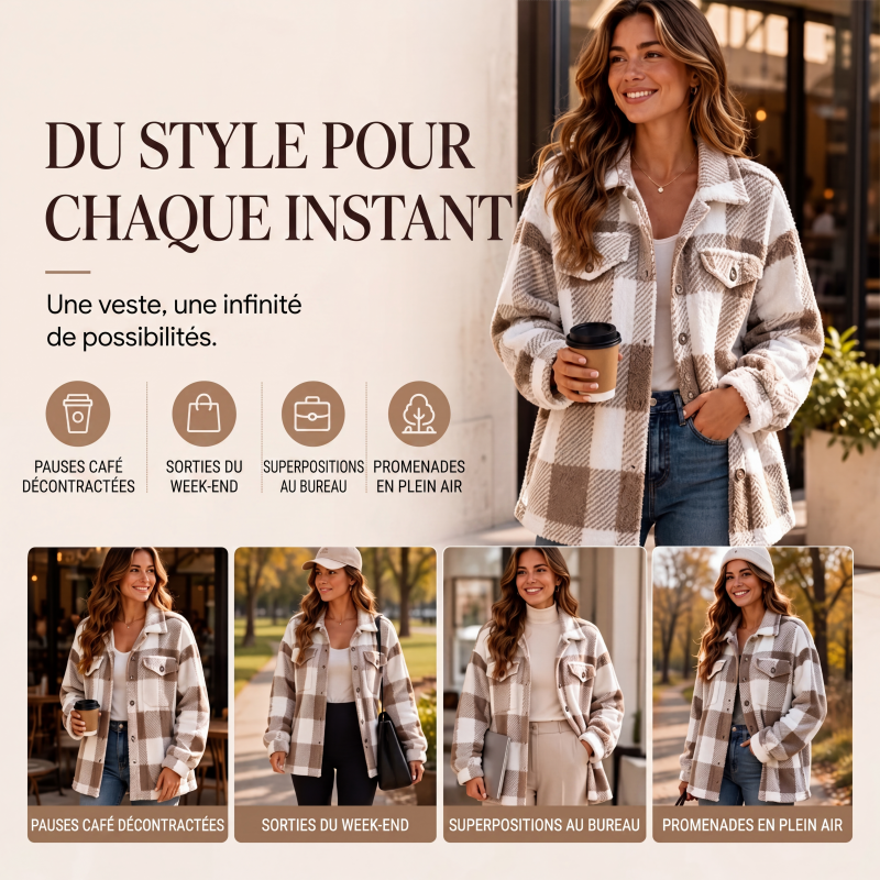 Veste femme à carreaux boutonnée confortable
