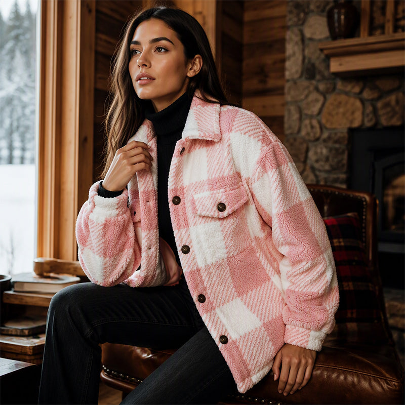 Veste femme à carreaux boutonnée confortable