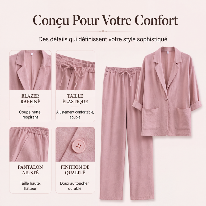 Ensemble 2 pièces blazer et pantalon décontracté pour femme