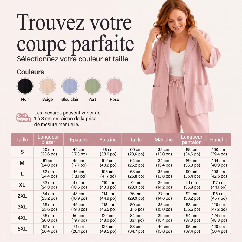Ensemble 2 pièces blazer et pantalon décontracté pour femme