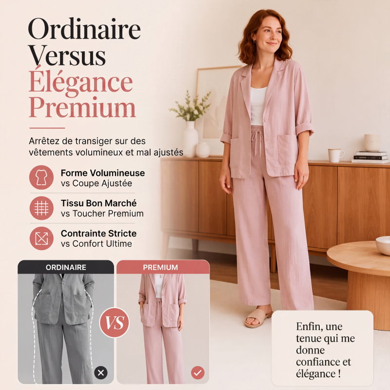Ensemble 2 pièces blazer et pantalon décontracté pour femme