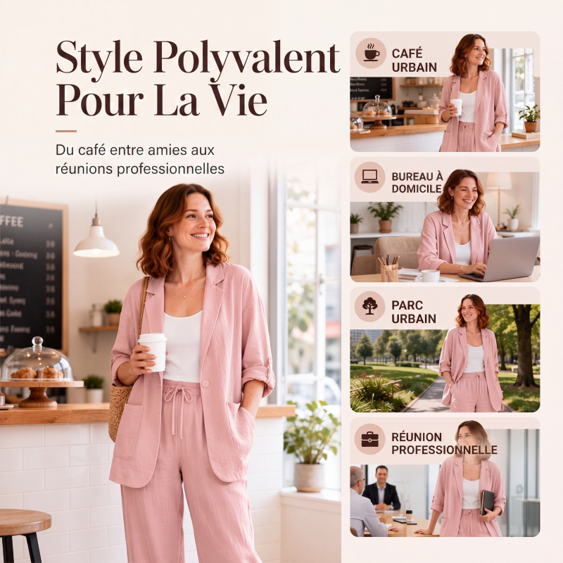 Ensemble 2 pièces blazer et pantalon décontracté pour femme