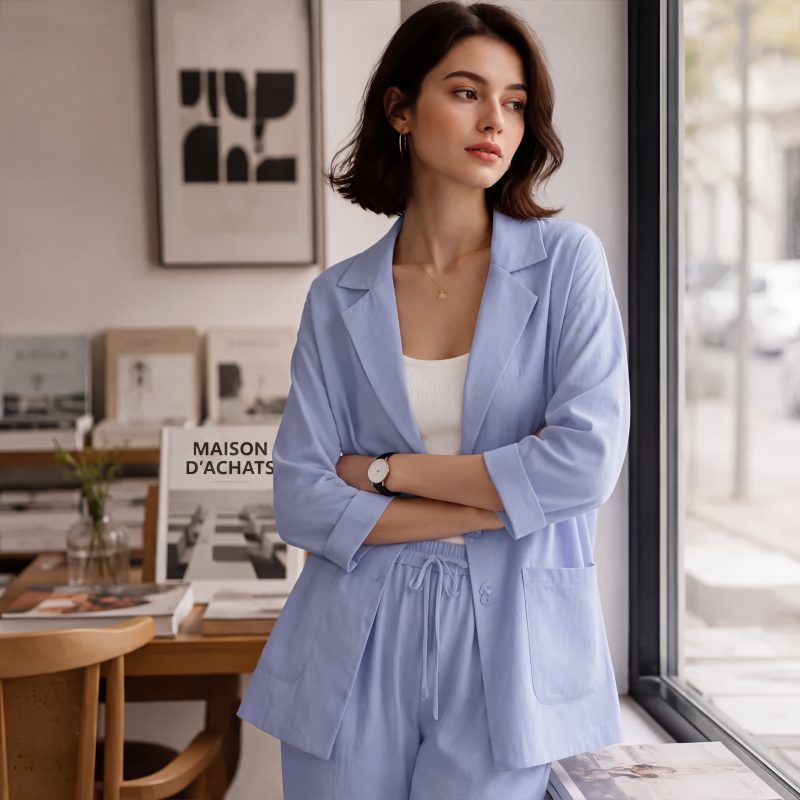 Ensemble 2 pièces blazer et pantalon décontracté pour femme