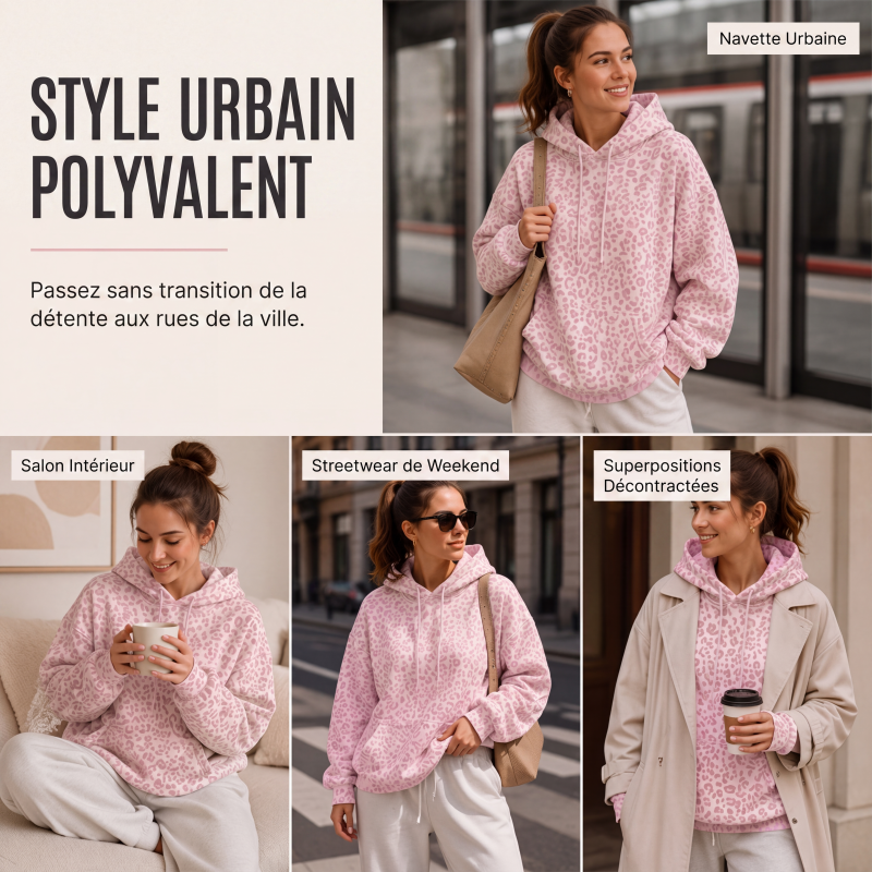 🌸 OFFRE LIMITÉE –50% ! ✨ Sweat à capuche léopard pour femme