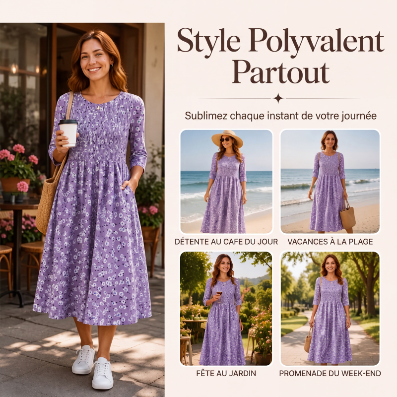 Robe à smocks et imprimé floral pour femme