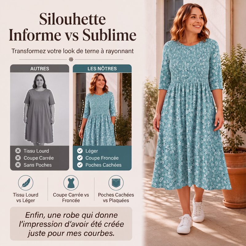 Robe à smocks et imprimé floral pour femme