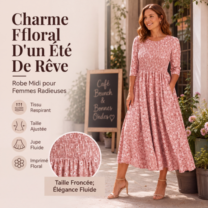 Robe à smocks et imprimé floral pour femme