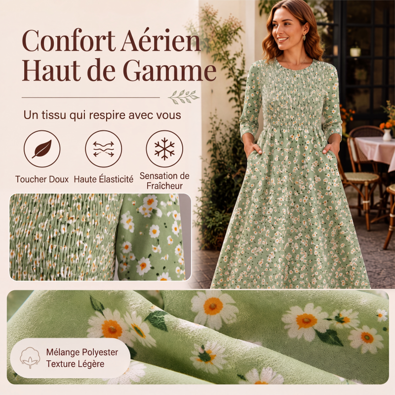 Robe à smocks et imprimé floral pour femme
