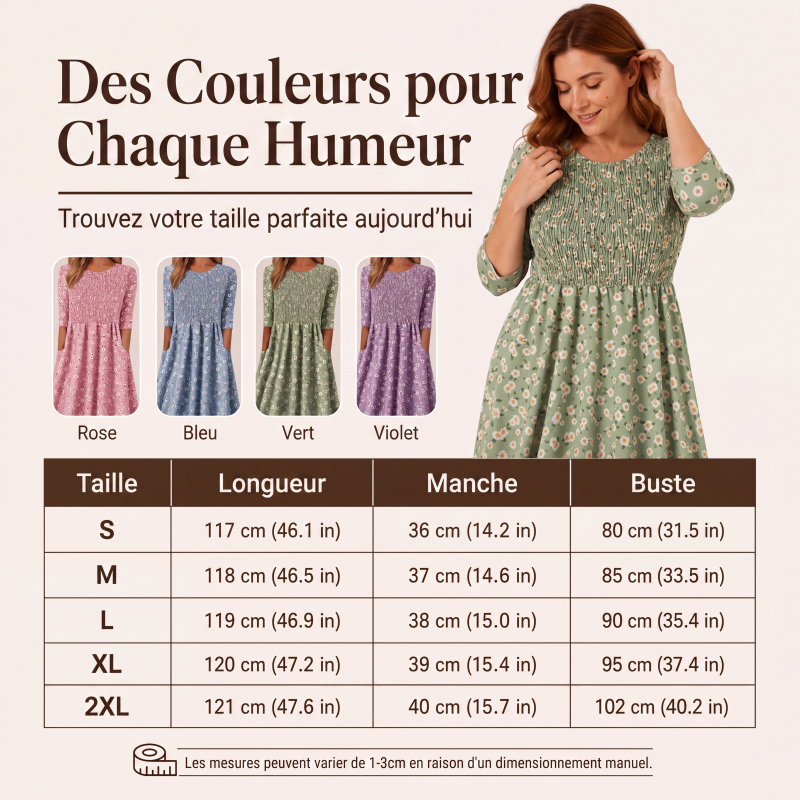 Robe à smocks et imprimé floral pour femme