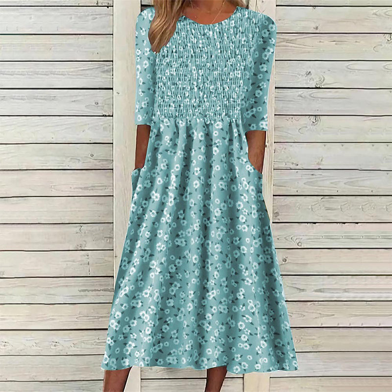 Robe à smocks et imprimé floral pour femme