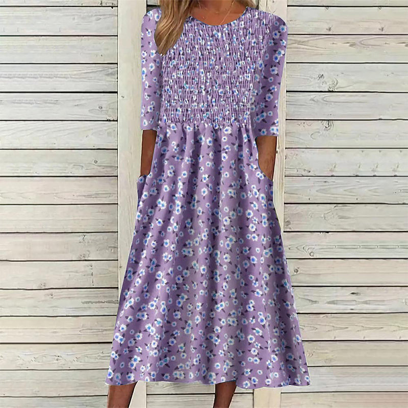 Robe à smocks et imprimé floral pour femme