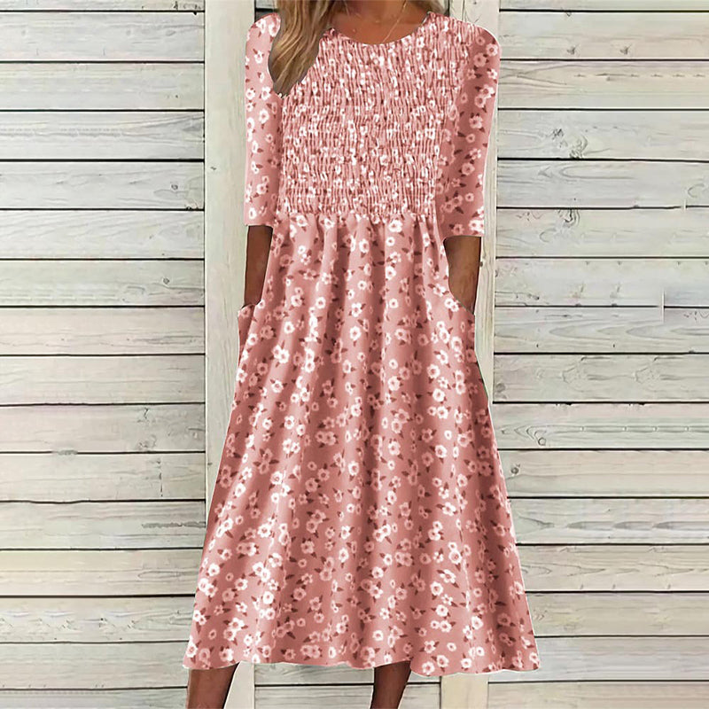 Robe à smocks et imprimé floral pour femme