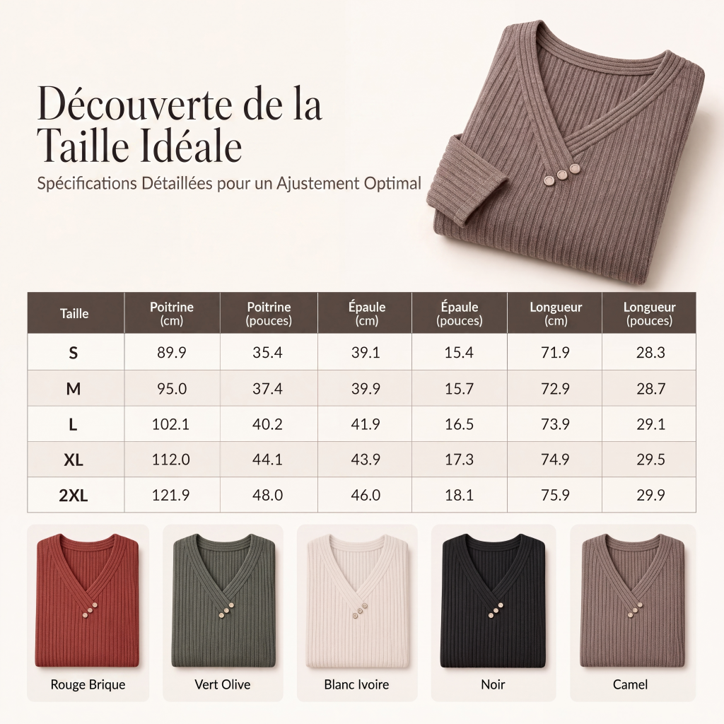 🌸 OFFRE LIMITÉE –50% ! ✨ Haut en maille côtelée pour femme, col V avec boutons décoratifs