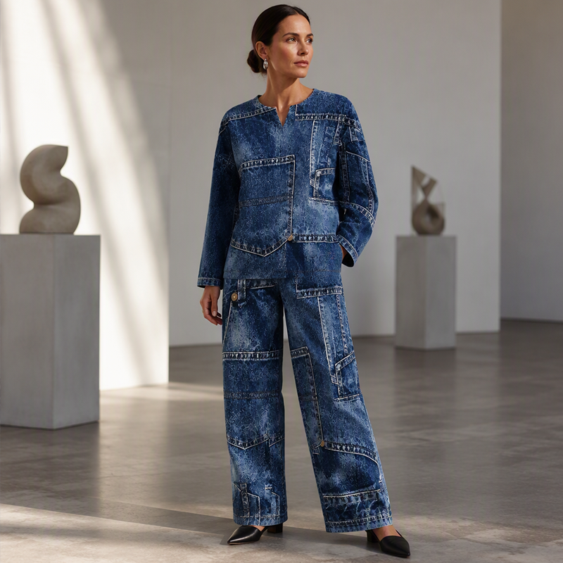 Ensemble femme composé d'un haut à manches longues et d'un pantalon à jambes larges